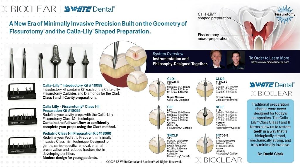Bioclear and SS White Dental Calla-Lily and Fissurotomy instrumentation flyer